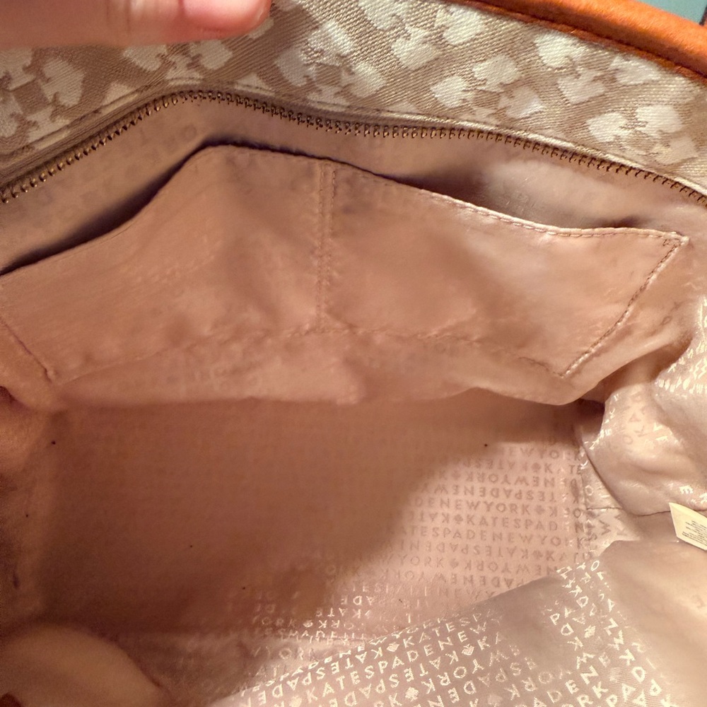 Kate Spade Beige Monogram Tote with Pink and Red Stripe - Picture 5 of 8